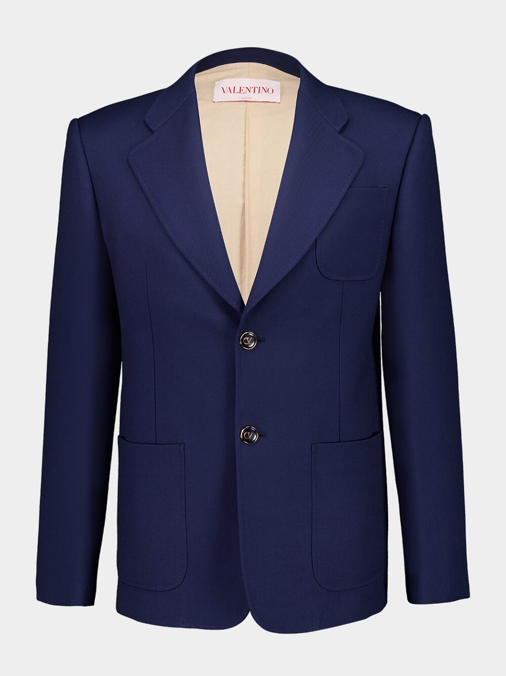 Indigo Wool Gabardine Single-Breasted Blazer