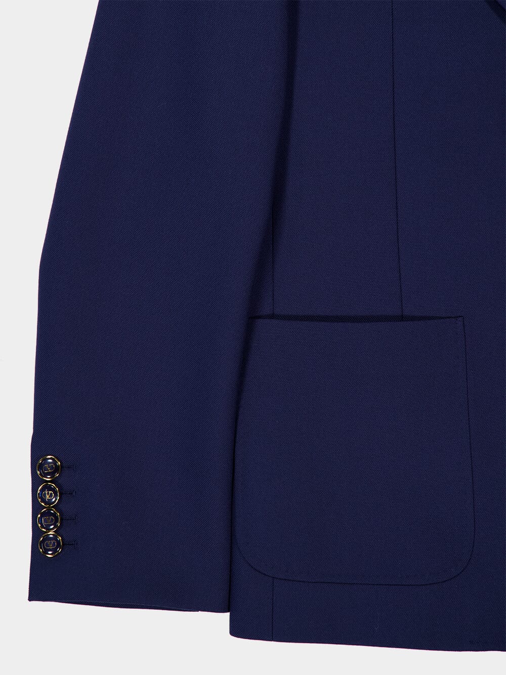 Indigo Wool Gabardine Single-Breasted Blazer