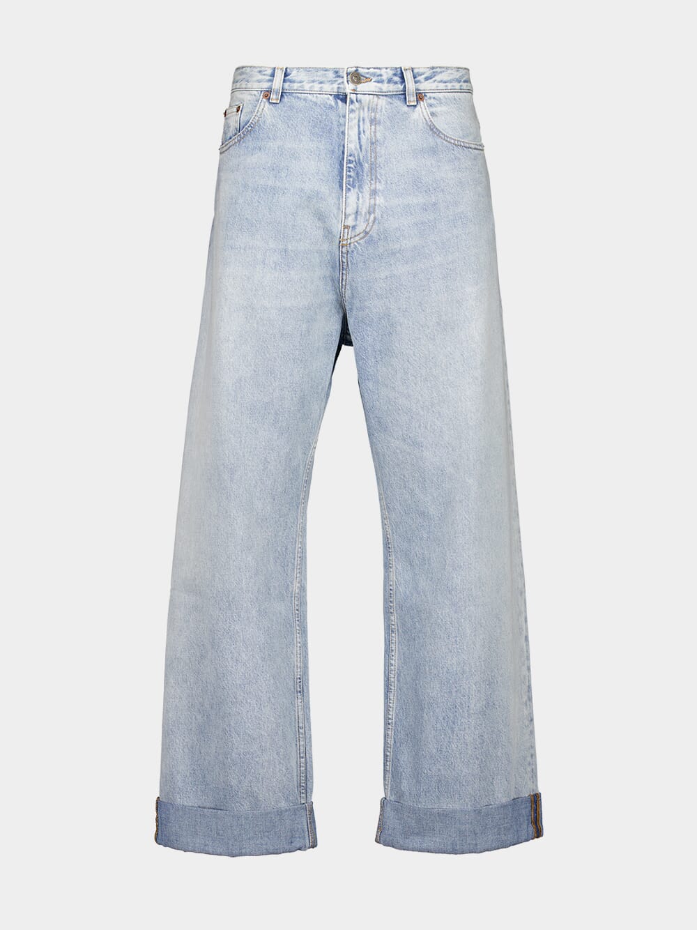 Blue Denim Logo Patch Straight Leg Jeans