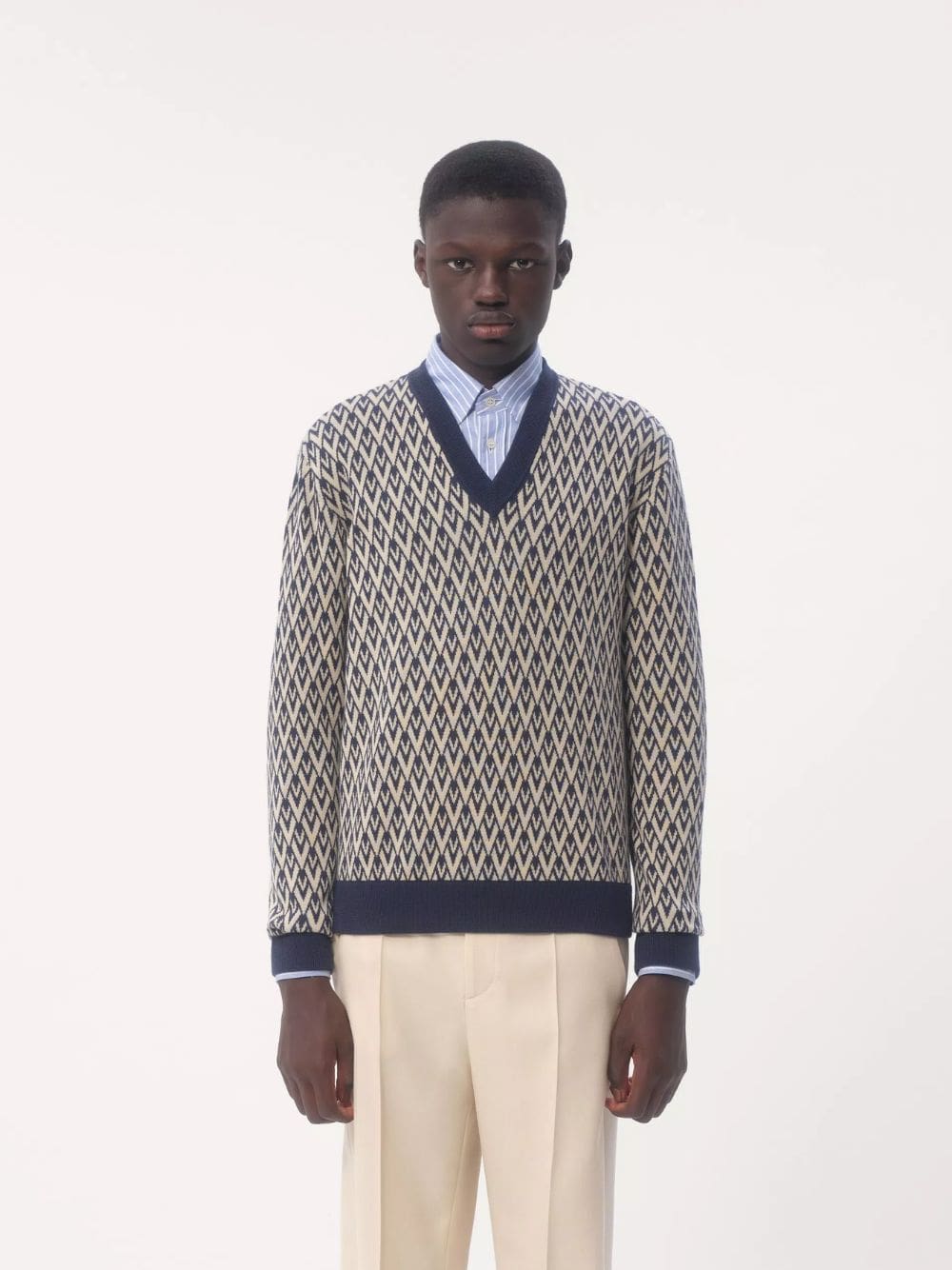 Wool Jumper with Toute la V Jacquard