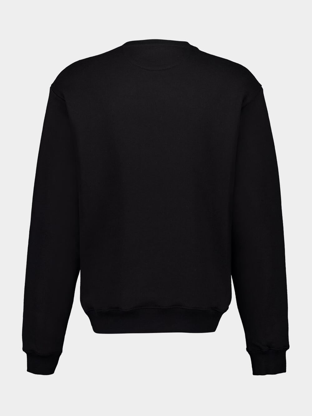 Black Cotton Crewneck Sweatshirt with Chez Valentino Patch