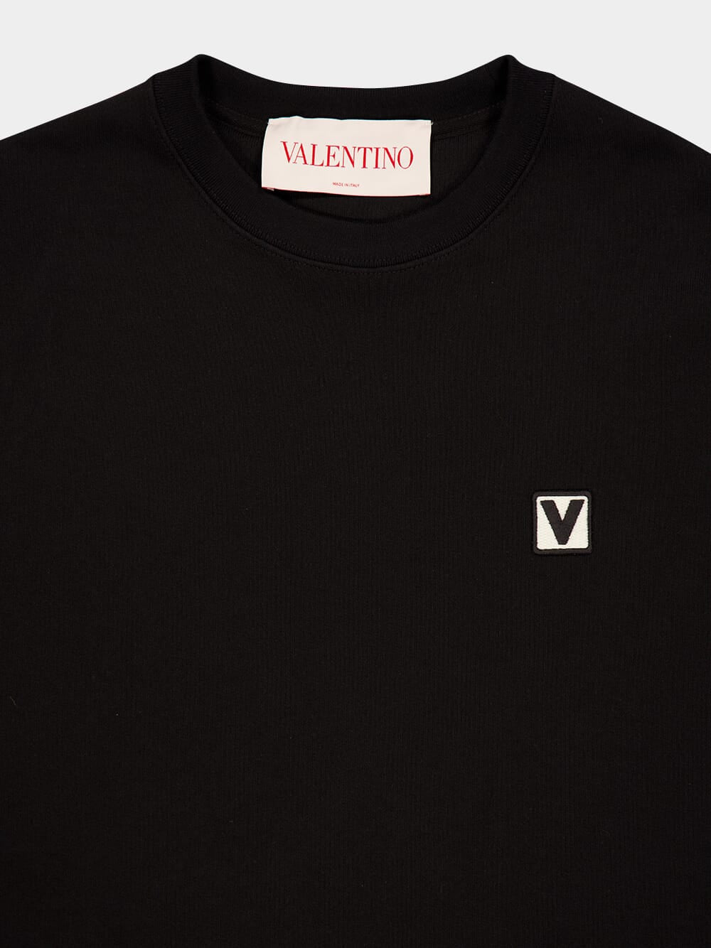 Black Cotton Crewneck Sweatshirt with Chez Valentino Patch