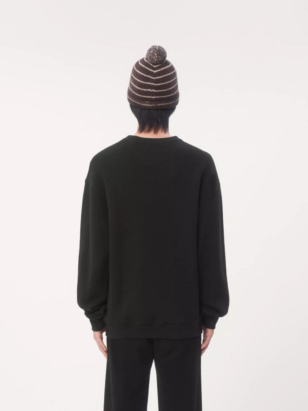 Black Cotton Crewneck Sweatshirt with Chez Valentino Patch