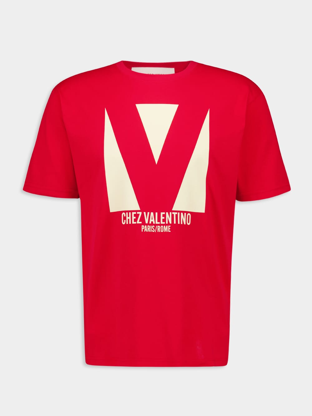 Red Cotton T-Shirt with Chez Valentino Print