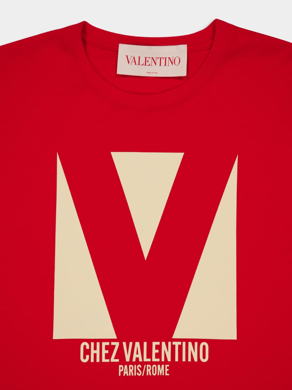 Red Cotton T-Shirt with Chez Valentino Print