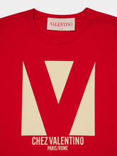 Valentino Garavani Red Cotton T-Shirt with Chez Valentino Print