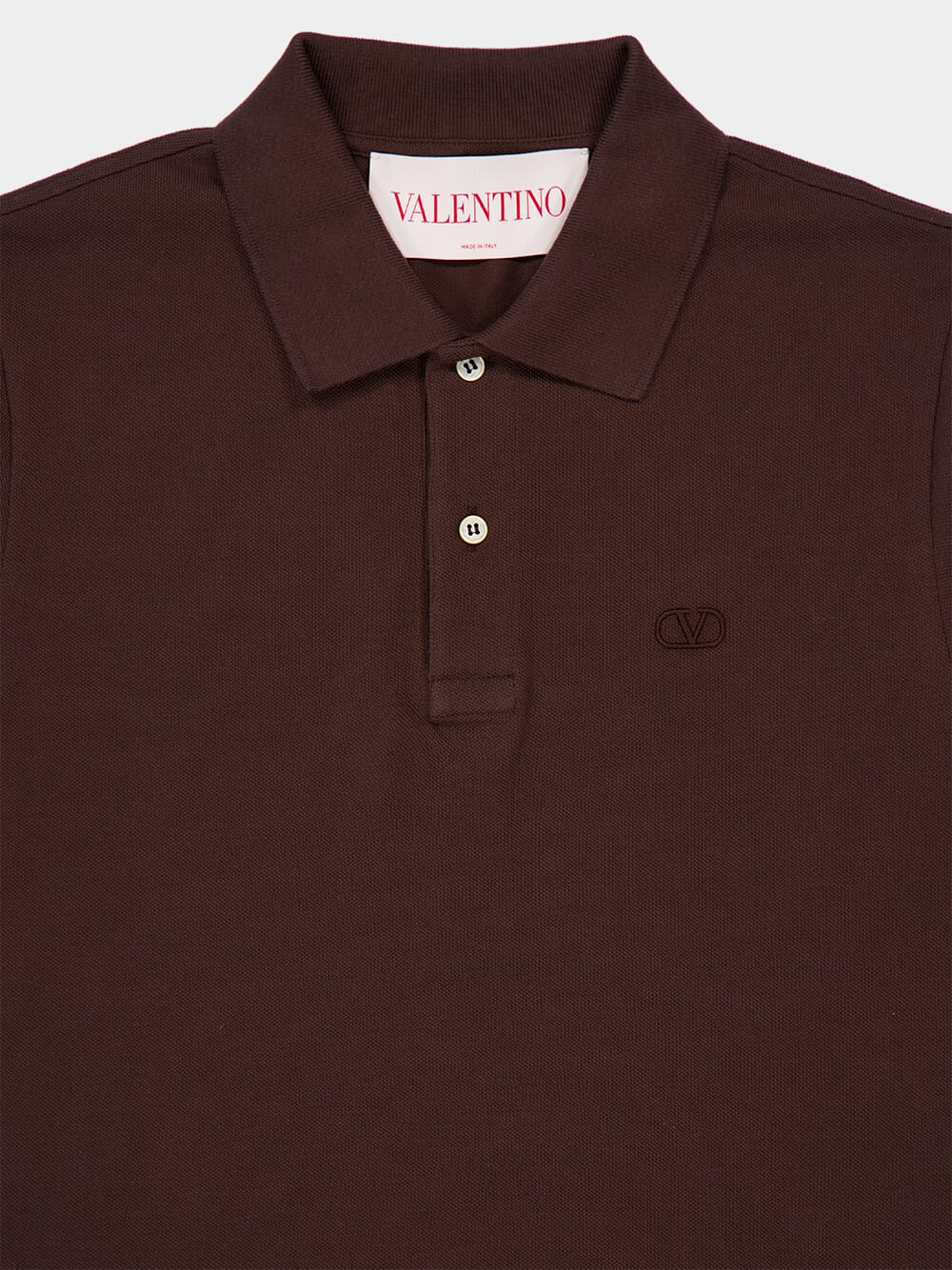 Brown Cotton Polo with VLogo Embroidery