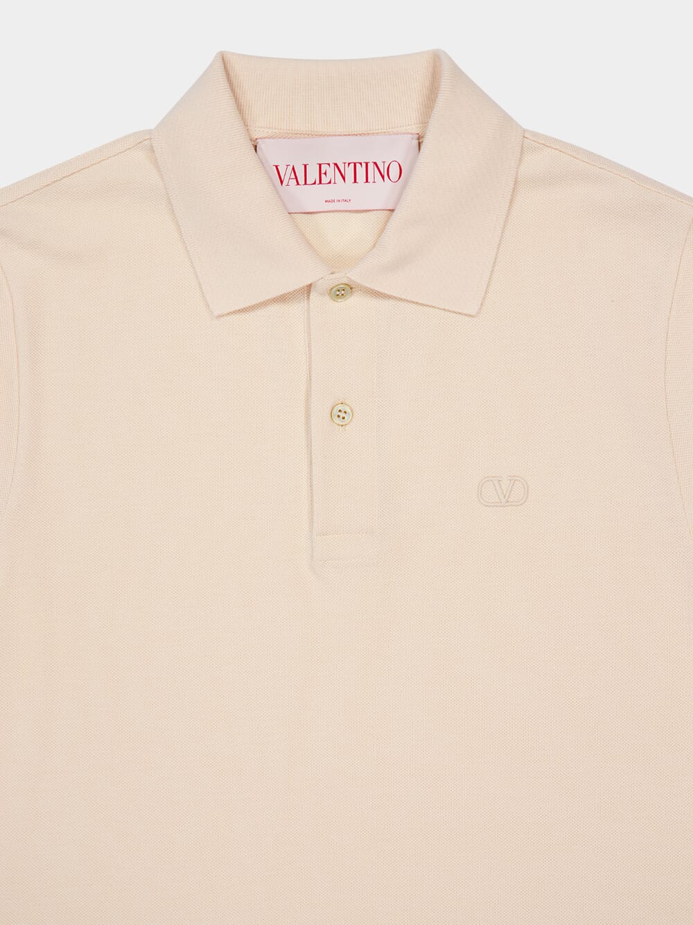 Ivory Cotton Polo with VLogo Embroidery