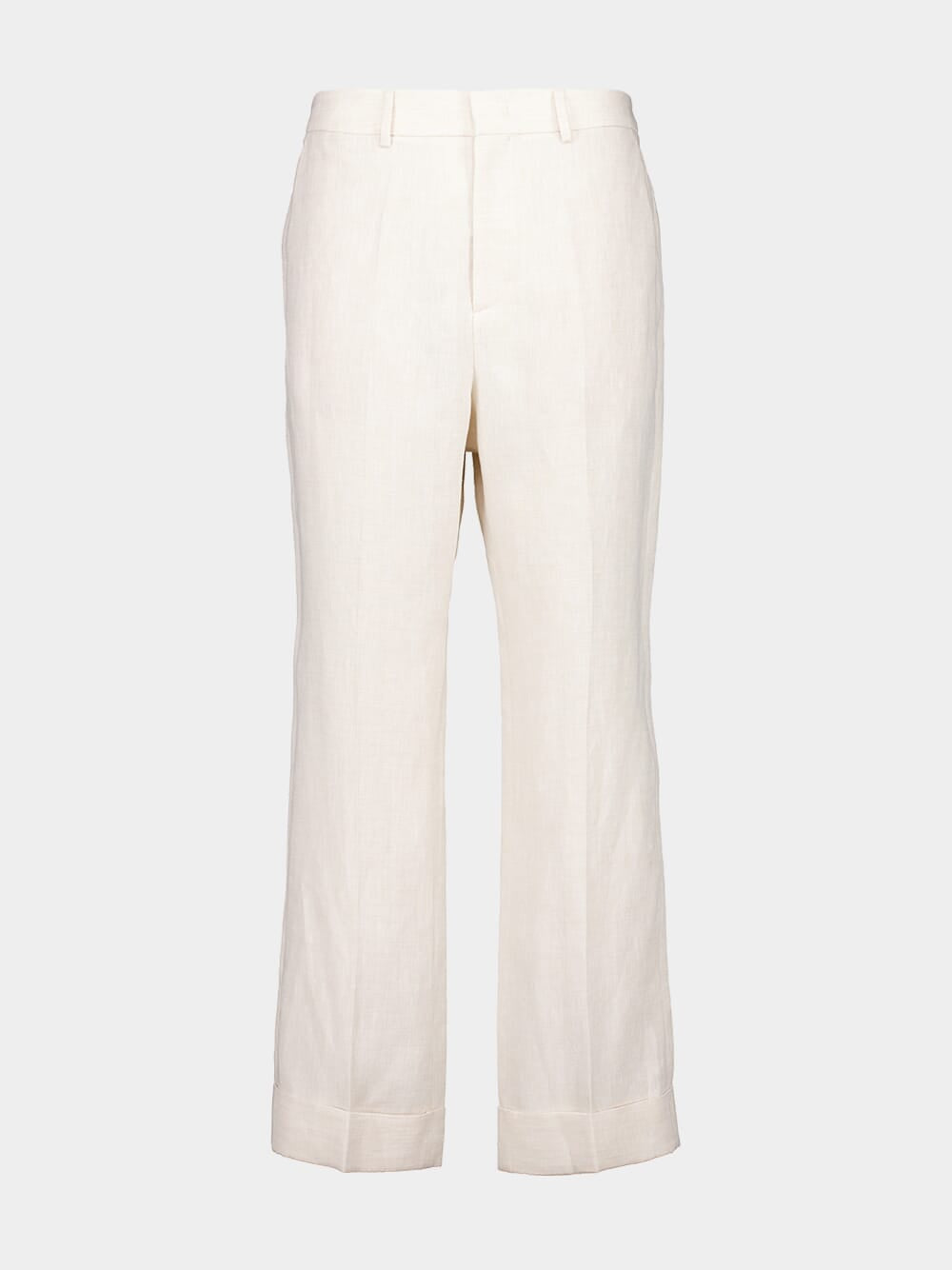 Ivory Classic Fit Linen Trousers