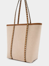 Valentino Garavani Natural and Tobacco Canvas Rockstud Tote Bag