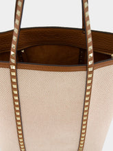 Valentino Garavani Natural and Tobacco Canvas Rockstud Tote Bag