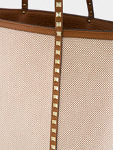 Valentino Garavani Natural and Tobacco Canvas Rockstud Tote Bag