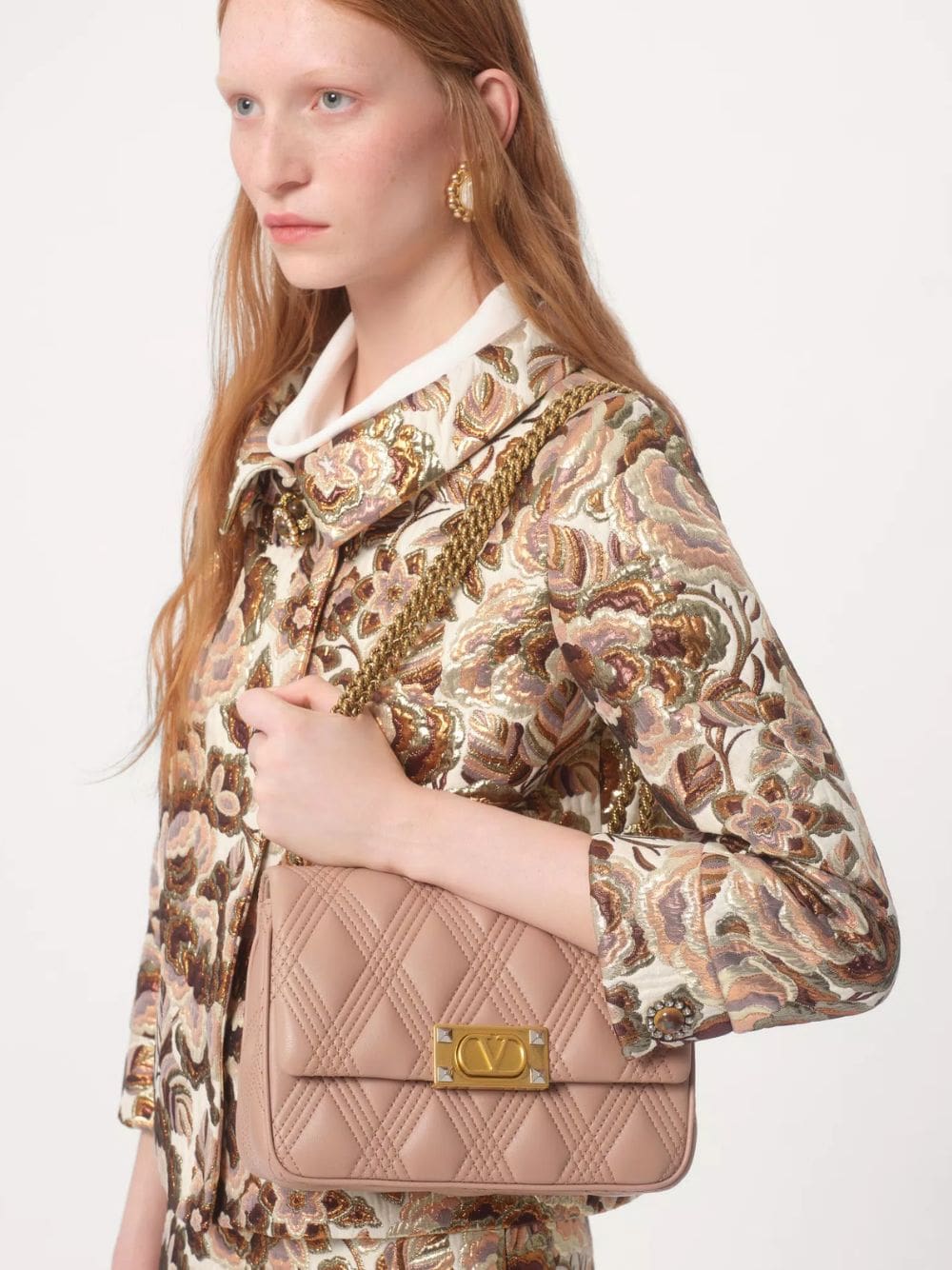 Beige Quilted Nappa Leather Shoulder Bag