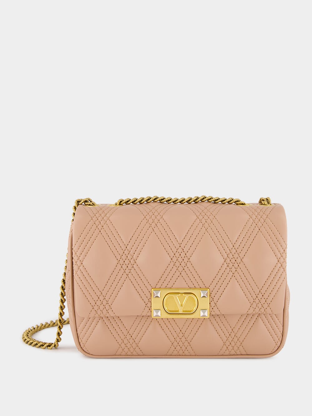 Beige Quilted Nappa Leather Shoulder Bag