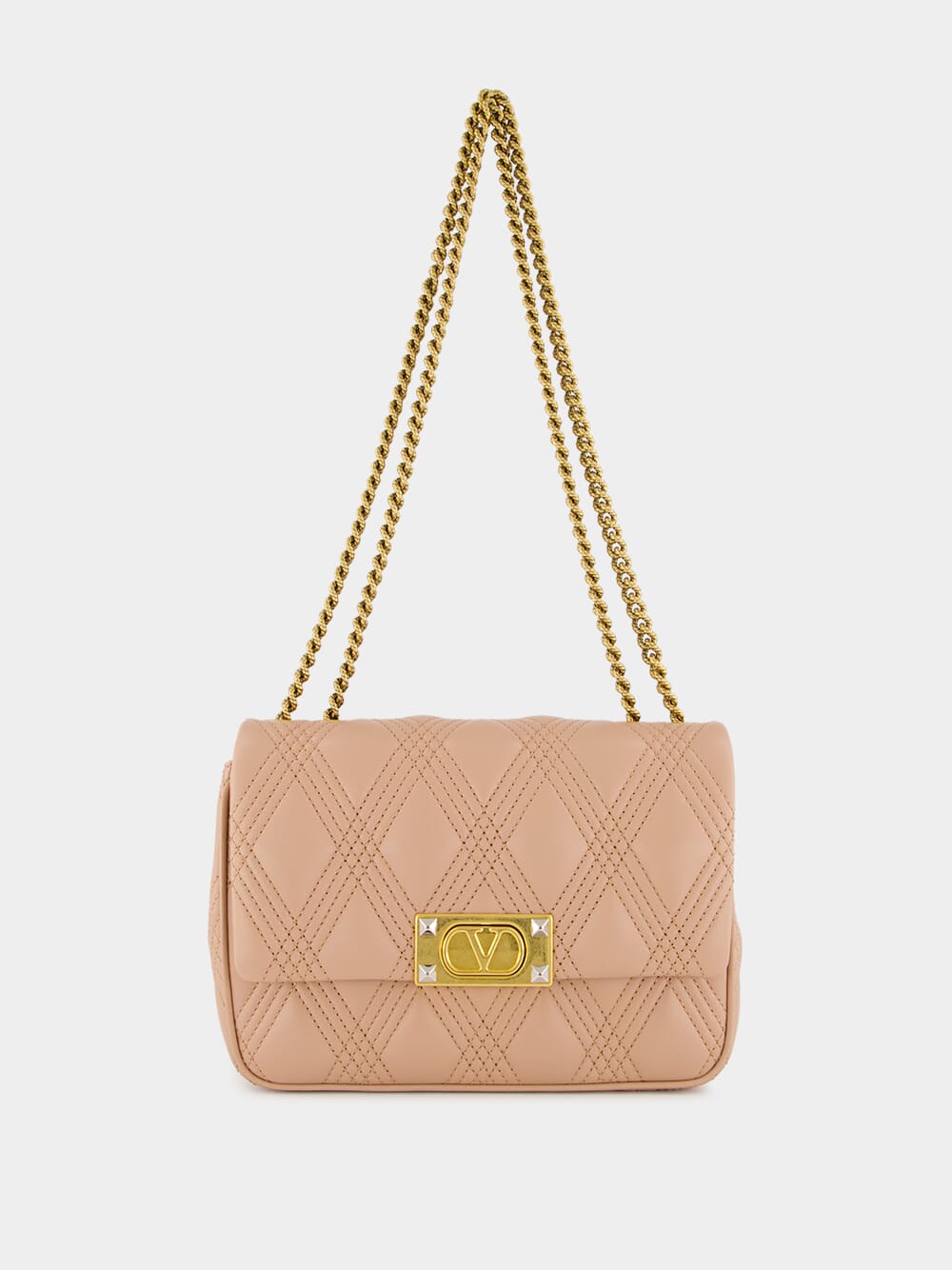 Beige Quilted Nappa Leather Shoulder Bag