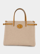 Valentino Garavani Natural and Tobacco Canvas Shopping Bag