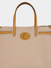 Valentino Garavani Natural and Tobacco Canvas Shopping Bag