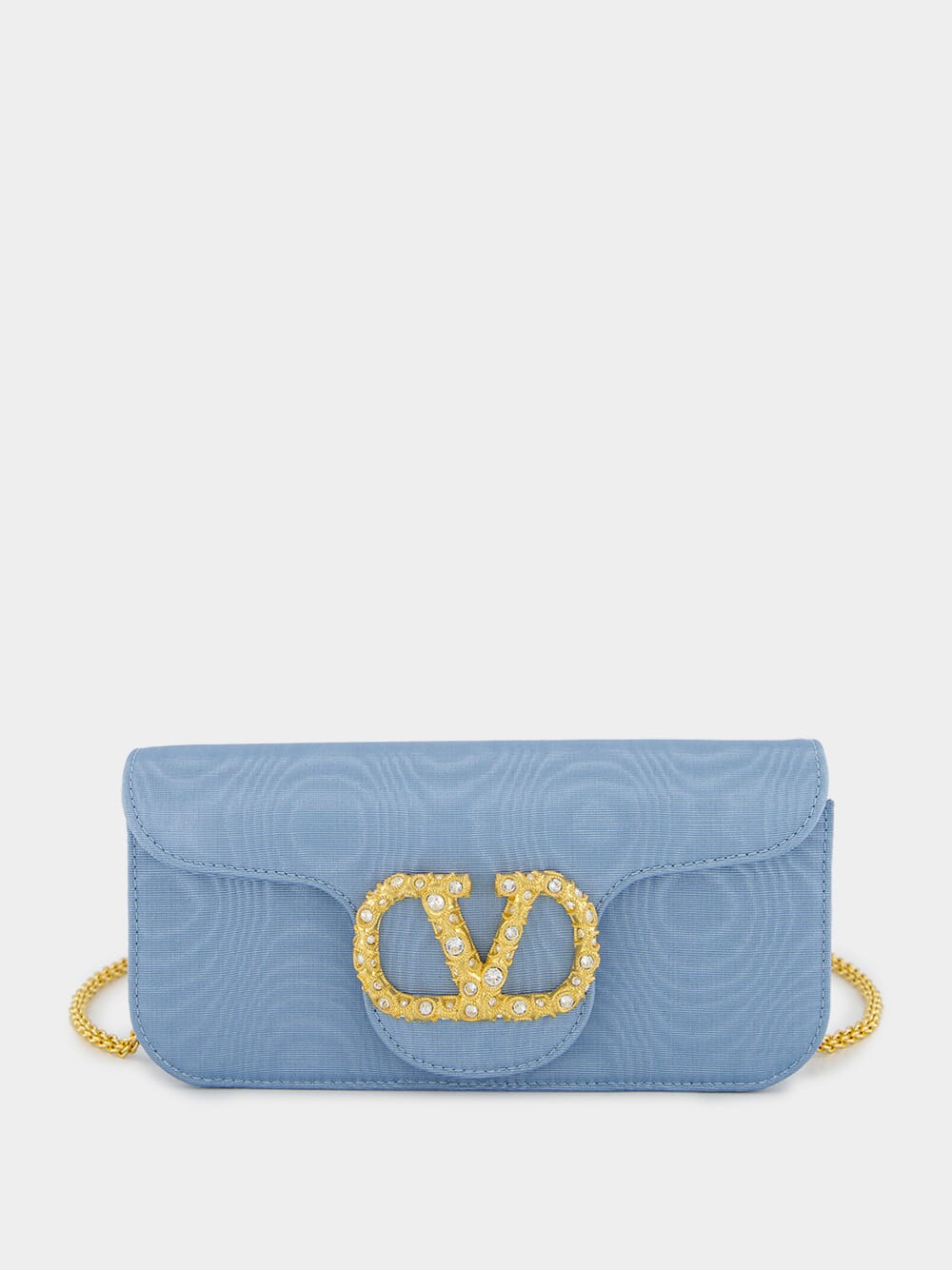 Blue Locň Moiré Fabric Clutch with Jewel Logo