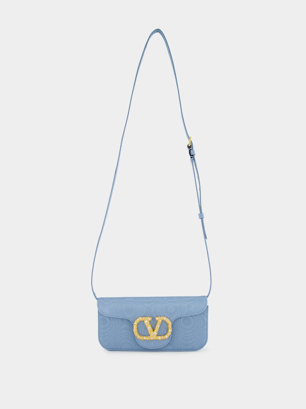 Blue Locň Moiré Fabric Clutch with Jewel Logo