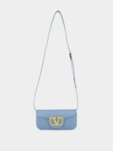 Valentino Garavani Blue Locň Moiré Fabric Clutch with Jewel Logo