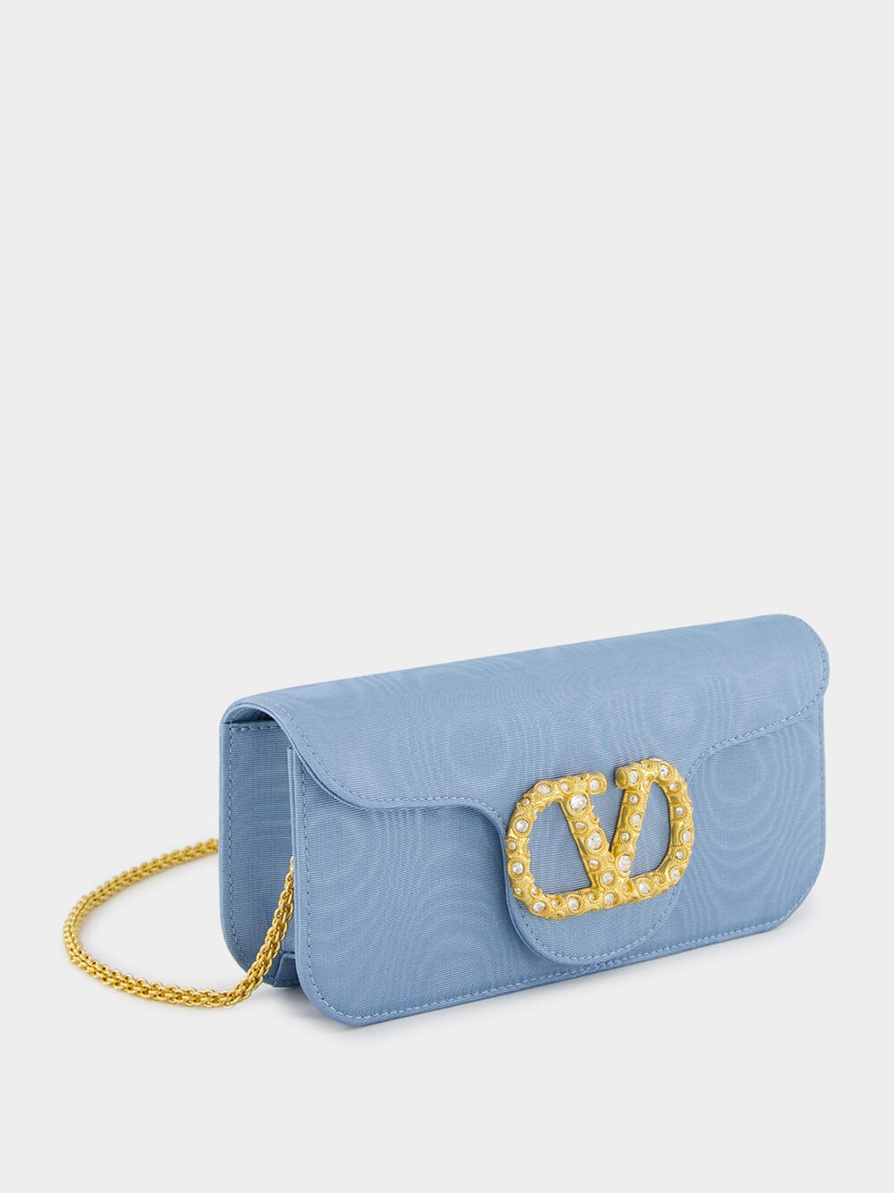 Blue Locň Moiré Fabric Clutch with Jewel Logo