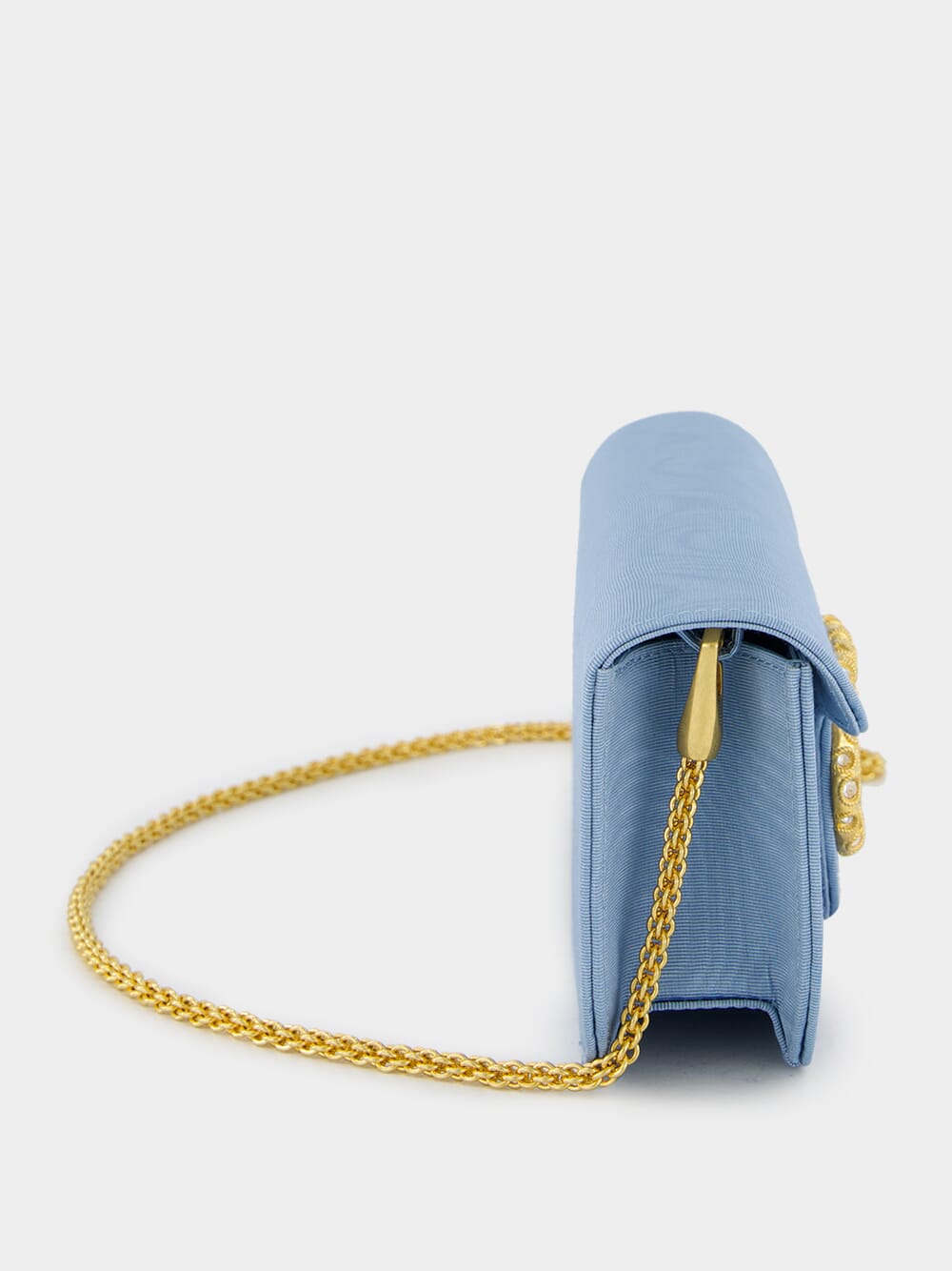 Blue Locň Moiré Fabric Clutch with Jewel Logo