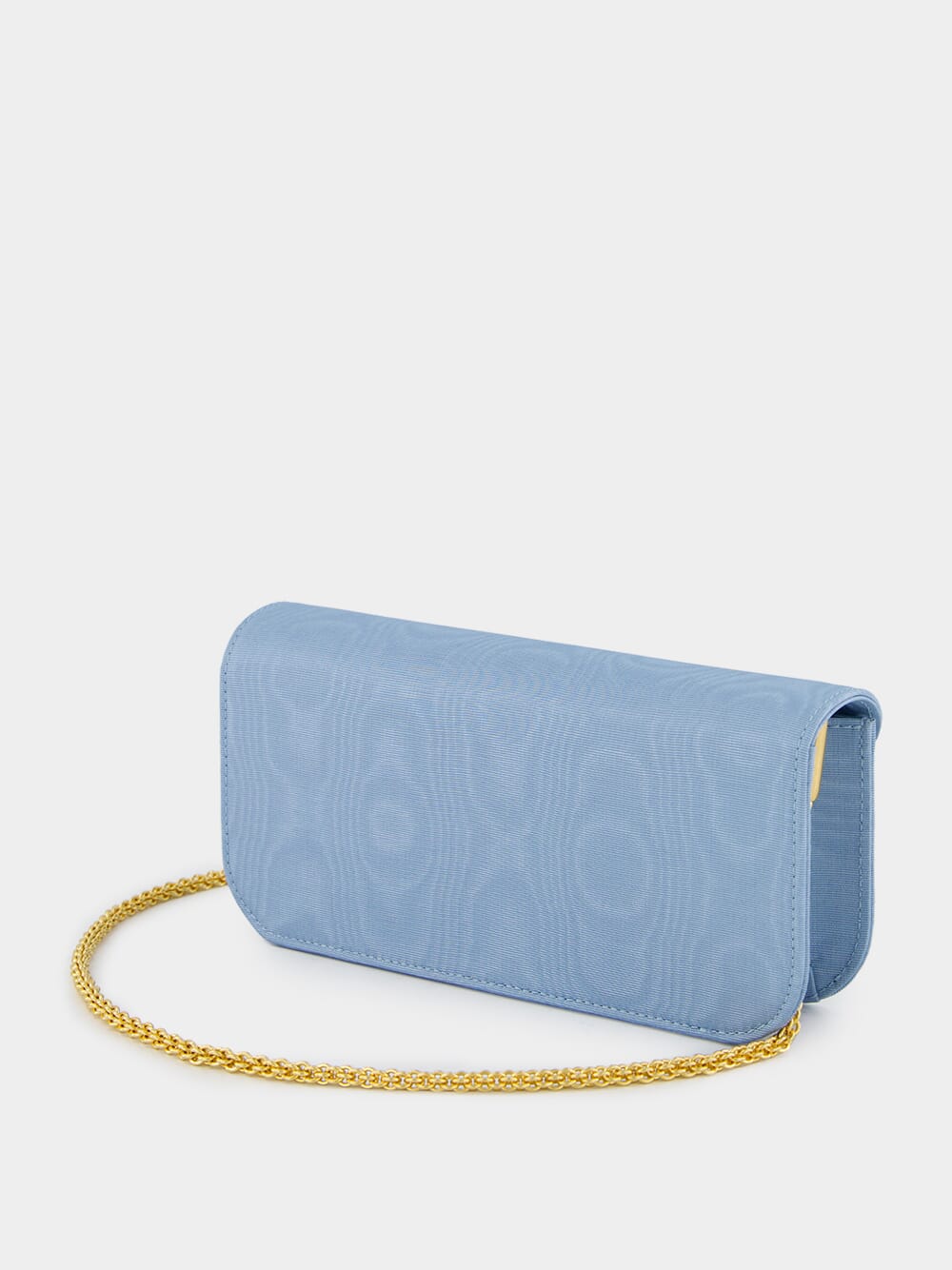 Blue Locň Moiré Fabric Clutch with Jewel Logo