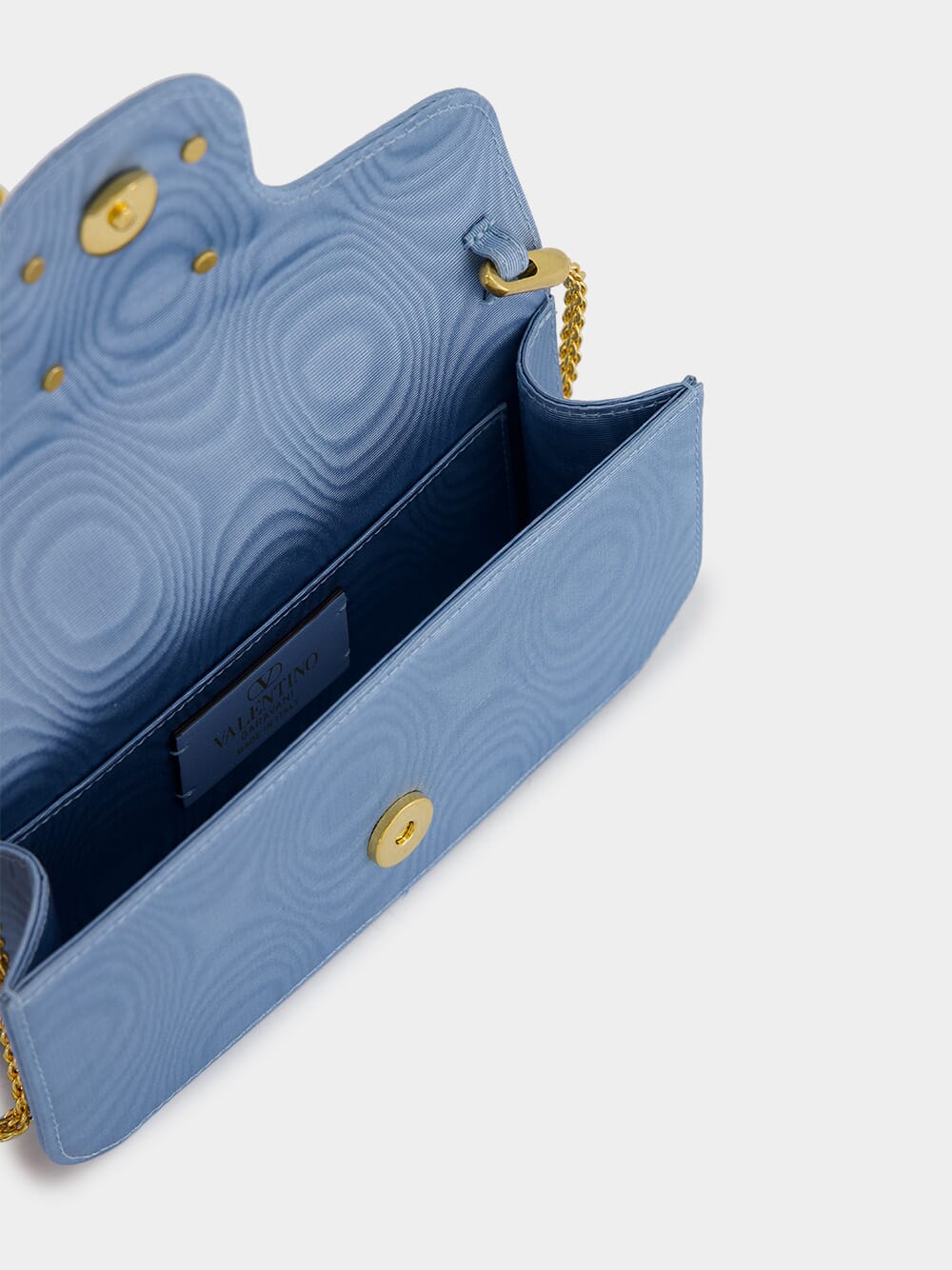 Blue Locň Moiré Fabric Clutch with Jewel Logo