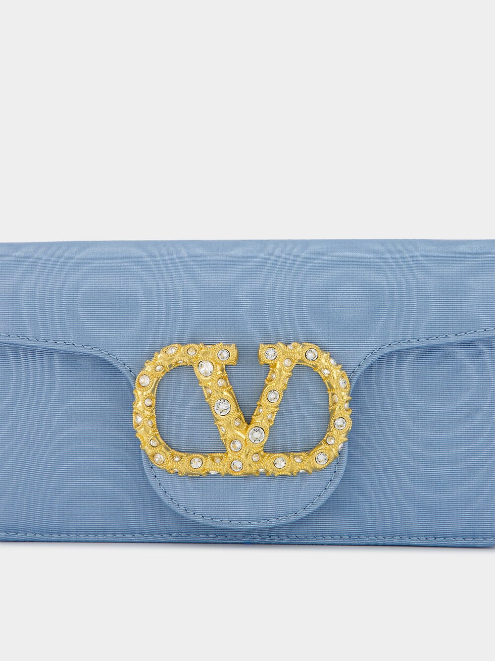 Blue Locň Moiré Fabric Clutch with Jewel Logo