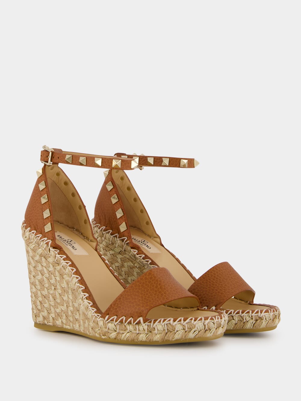 Camel Double Rockstud Wedge Sandals