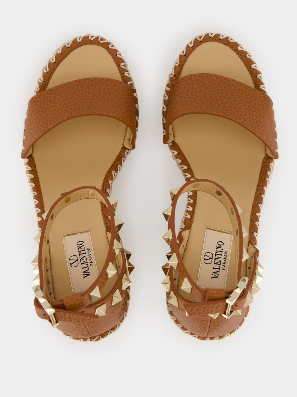 Camel Double Rockstud Wedge Sandals