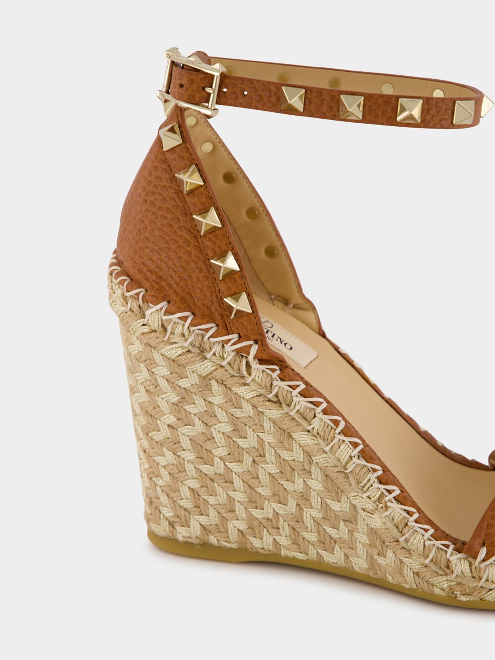 Camel Double Rockstud Wedge Sandals