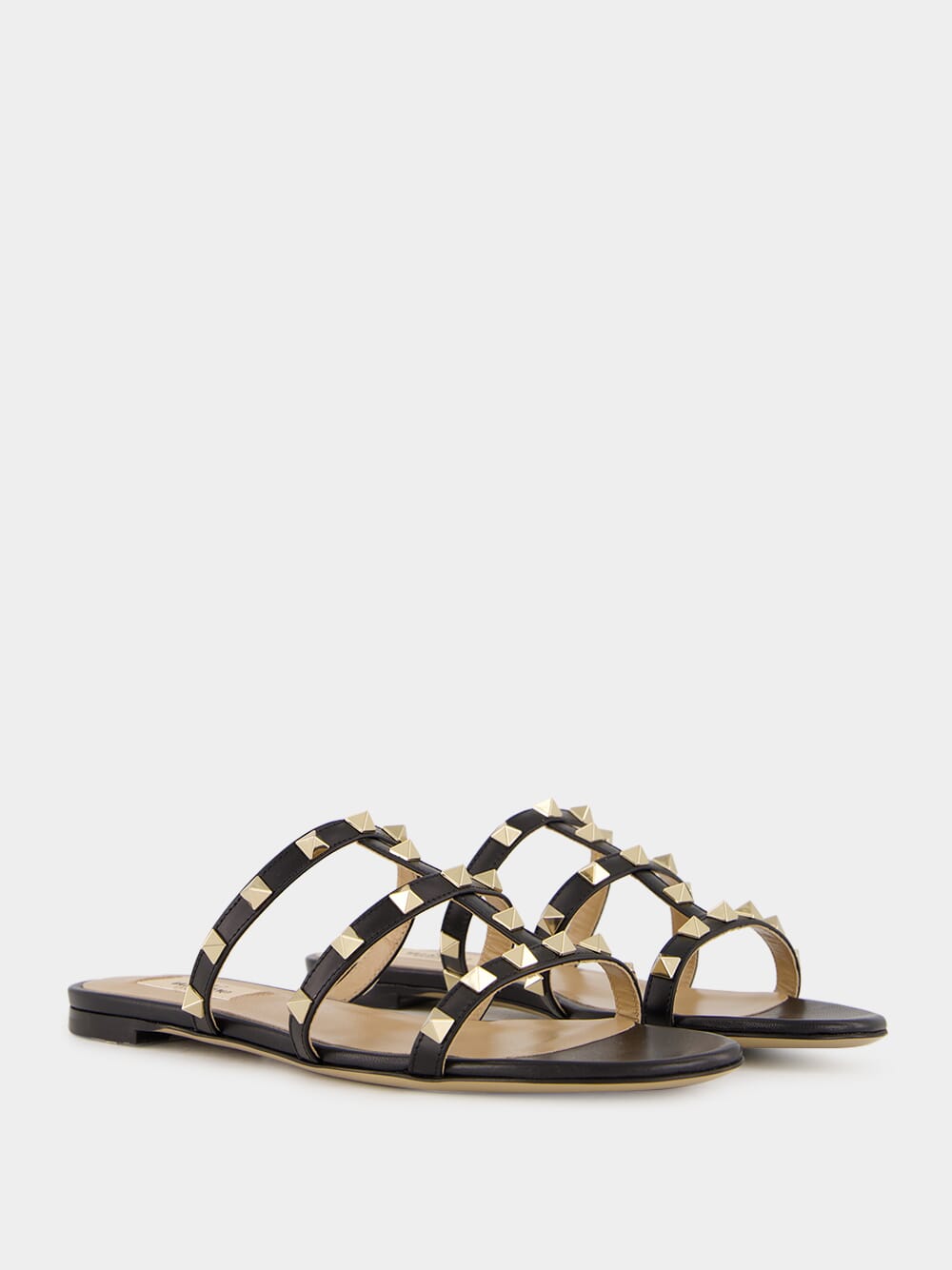 Black Rockstud Flat Slide Sandal