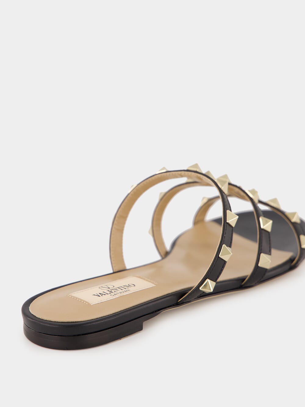 Black Rockstud Flat Slide Sandal