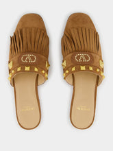 Copper Brown Suede Flat Slippers with Rockstuds | PDP - Fashion Clinic