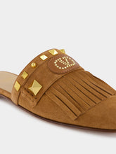 Copper Brown Suede Flat Slippers with Rockstuds | PDP - Fashion Clinic