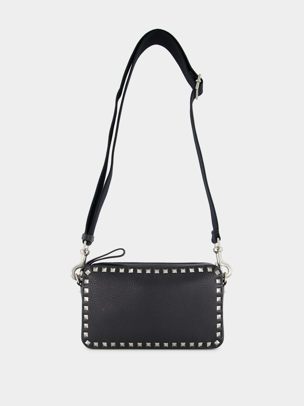 Black Rockstud Grained Leather Crossbody Bag