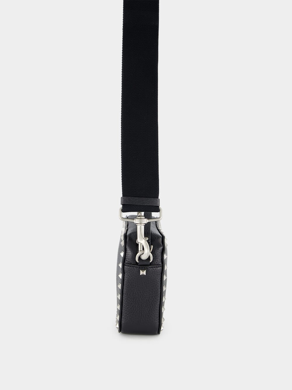 Black Rockstud Grained Leather Crossbody Bag