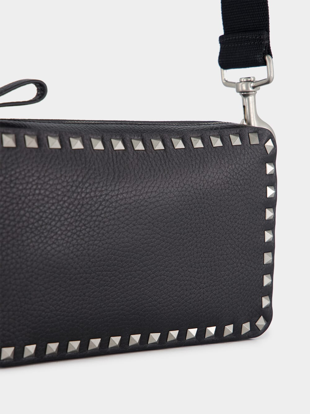 Black Rockstud Grained Leather Crossbody Bag