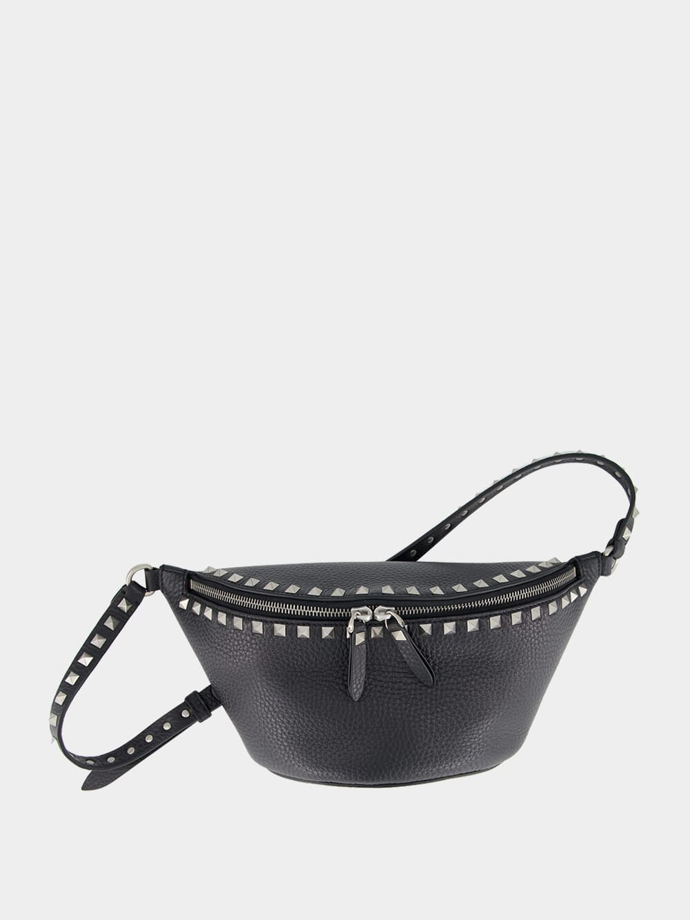 Black Rockstud Leather Belt Bag