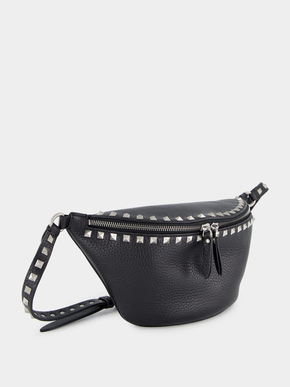 Black Rockstud Leather Belt Bag