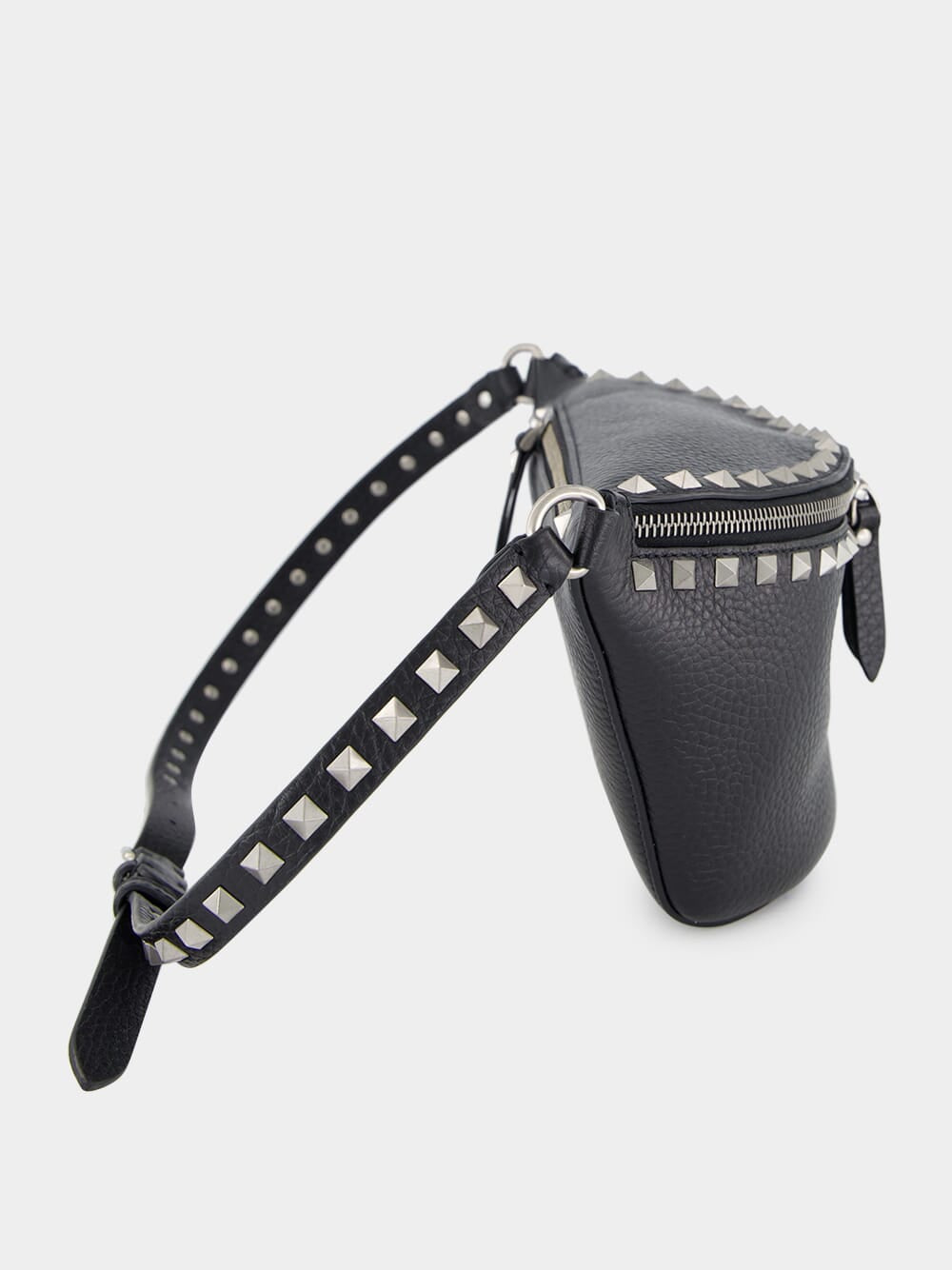 Black Rockstud Leather Belt Bag