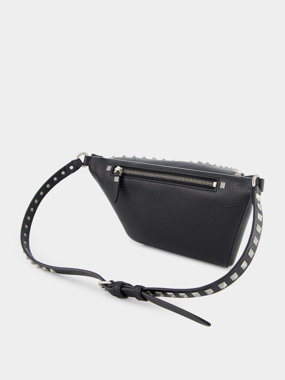 Black Rockstud Leather Belt Bag