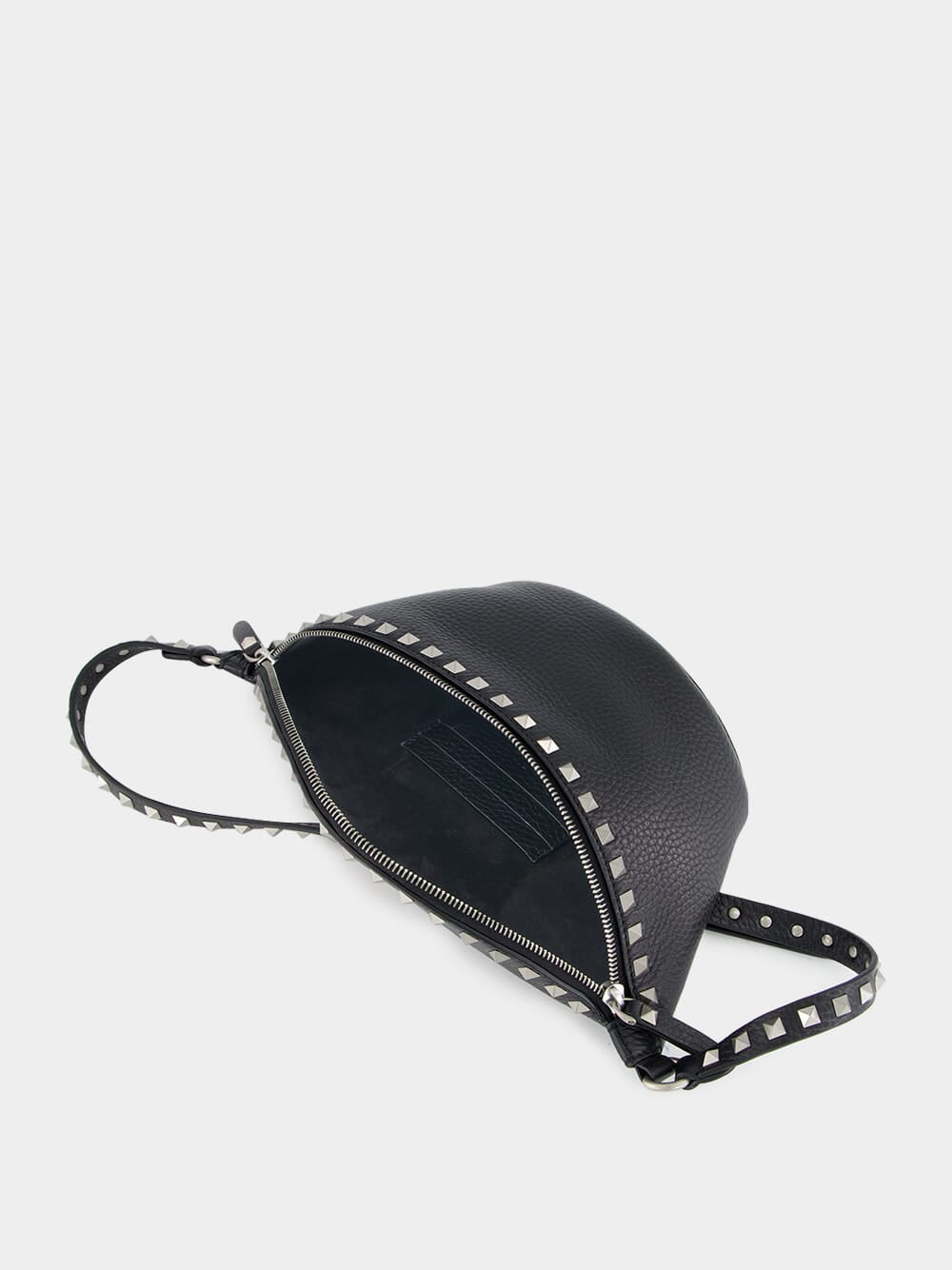 Black Rockstud Leather Belt Bag