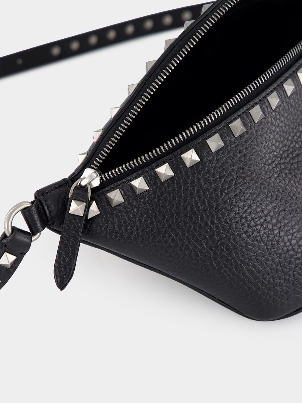 Black Rockstud Leather Belt Bag