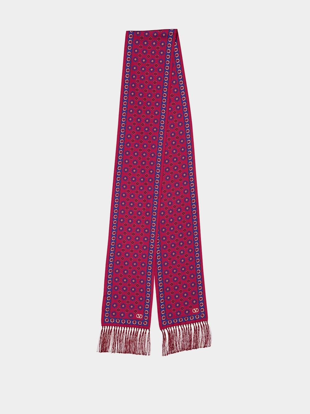 Red Chamber Silk Bandeau Scarf with Fringe