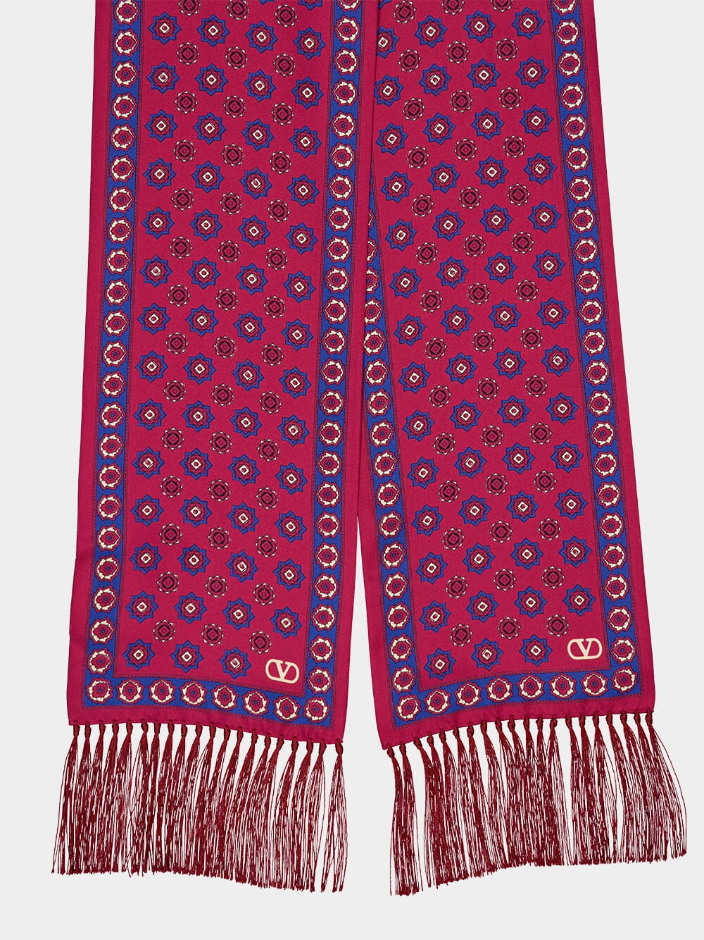 Red Chamber Silk Bandeau Scarf with Fringe