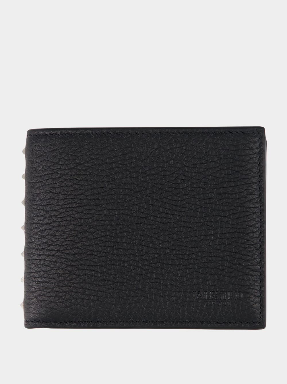 Black Rockstud Grainy Leather Wallet