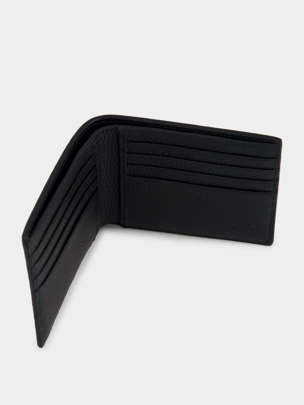 Black Rockstud Grainy Leather Wallet