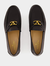 Valentino Garavani Brass Logo Black Leather Loafers